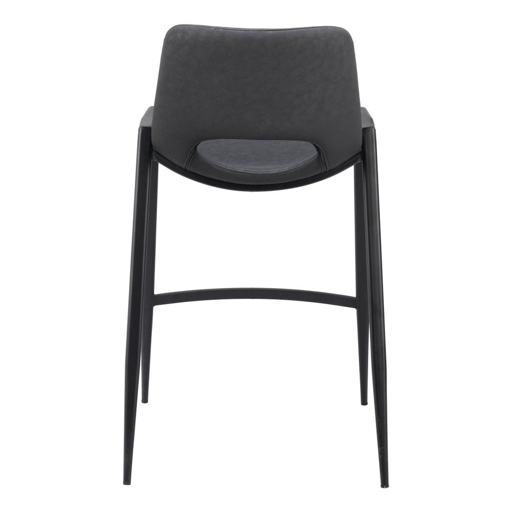 Set of Two 26" Black Faux Leather And Steel Low Back Counter Height Bar Chairs