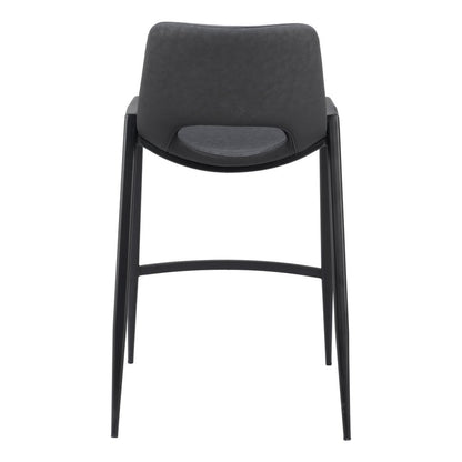 Set of Two 26" Black Faux Leather And Steel Low Back Counter Height Bar Chairs