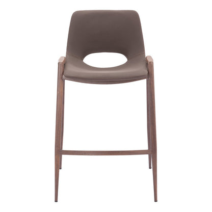 Set of Two 26" Brown Faux Leather And Fabric And Steel Low Back Counter Height Bar Chairs