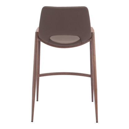 Set of Two 26" Brown Faux Leather And Steel Low Back Counter Height Bar Chairs