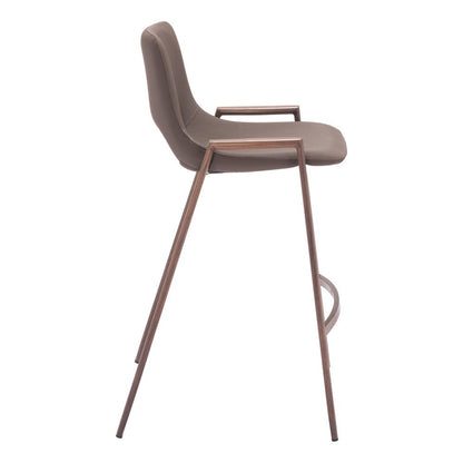 Set of Two 26" Brown Faux Leather And Fabric And Steel Low Back Counter Height Bar Chairs