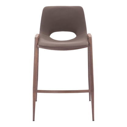 Set of Two 26" Brown Faux Leather And Fabric And Steel Low Back Counter Height Bar Chairs