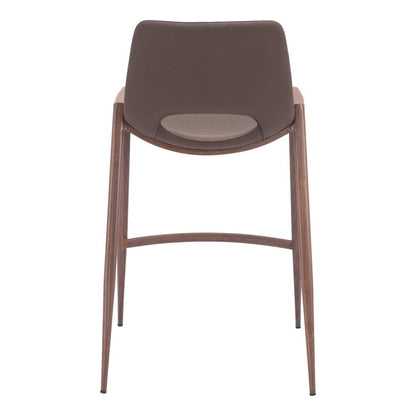 Set of Two 26" Brown Faux Leather And Steel Low Back Counter Height Bar Chairs
