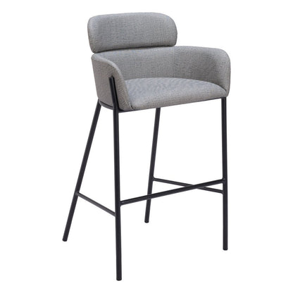 30" Slate Gray And Black Fabric And Steel Bar Height Bar Chair