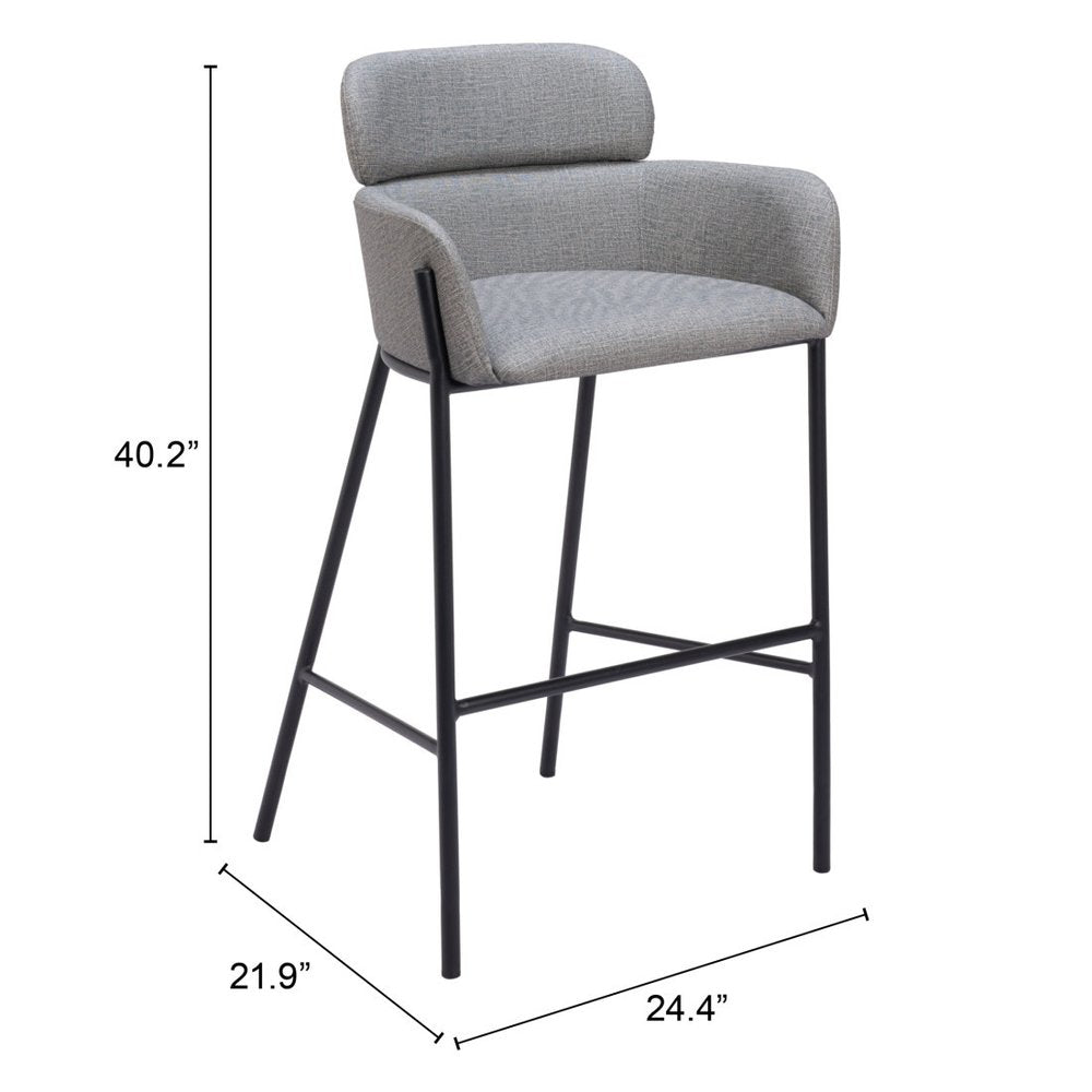 30" Slate Gray And Black Fabric And Steel Bar Height Bar Chair