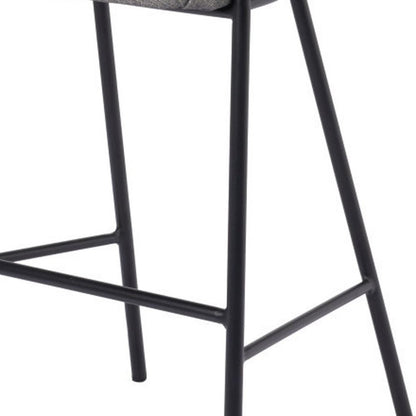 30" Slate Gray And Black Fabric And Steel Bar Height Bar Chair