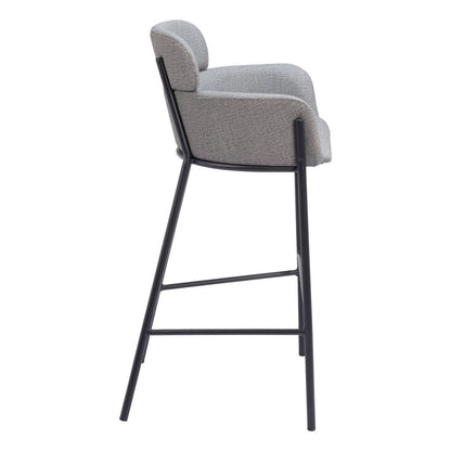 30" Slate Gray And Black Fabric And Steel Bar Height Bar Chair