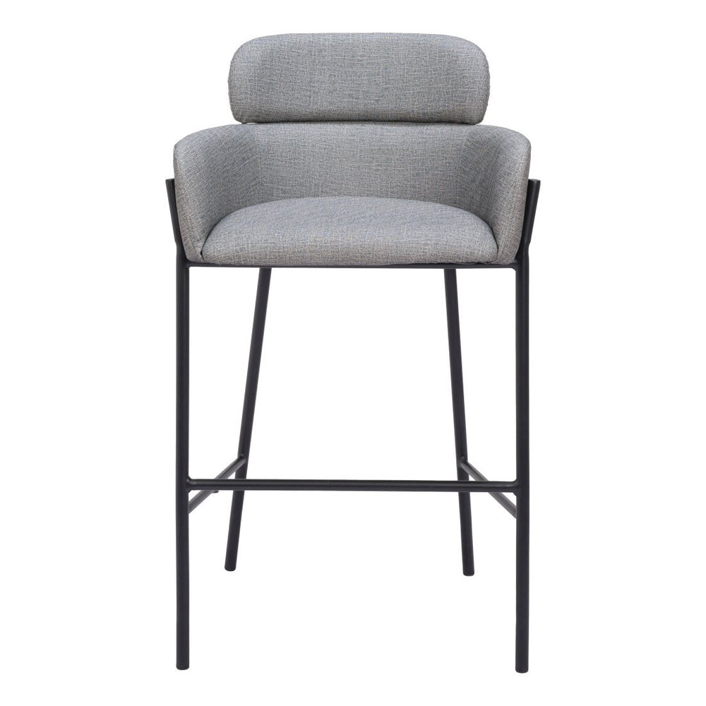 30" Slate Gray And Black Fabric And Steel Bar Height Bar Chair