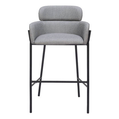 30" Slate Gray And Black Fabric And Steel Bar Height Bar Chair