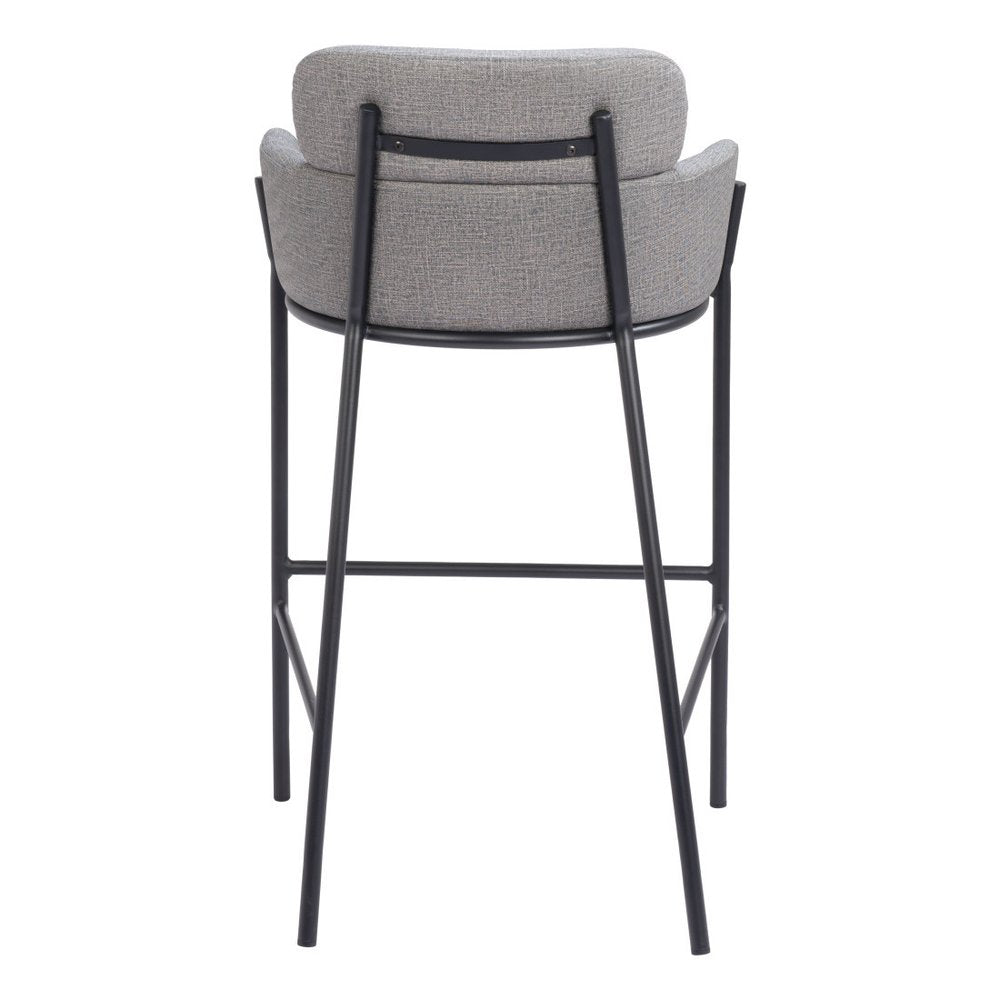 30" Slate Gray And Black Fabric And Steel Bar Height Bar Chair