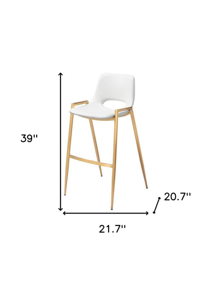 Set of Two 30" White And Gold Faux Leather And Steel Low Back Bar Height Bar Chairs