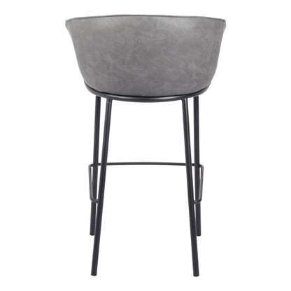 30" Gray And Black Faux Leather And Fabric And Steel Bar Height Bar Chair