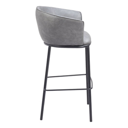 30" Gray And Black Faux Leather And Steel Bar Height Bar Chair