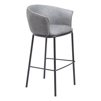 30" Gray And Black Faux Leather And Steel Bar Height Bar Chair