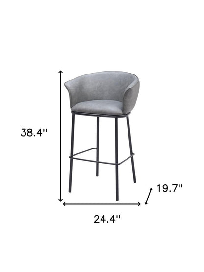 30" Gray And Black Faux Leather And Steel Bar Height Bar Chair