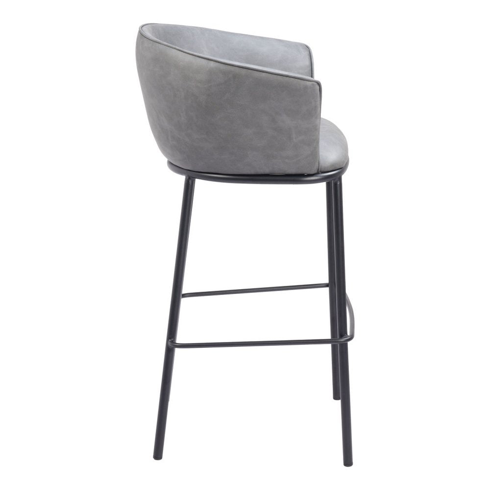 30" Gray And Black Faux Leather And Steel Bar Height Bar Chair