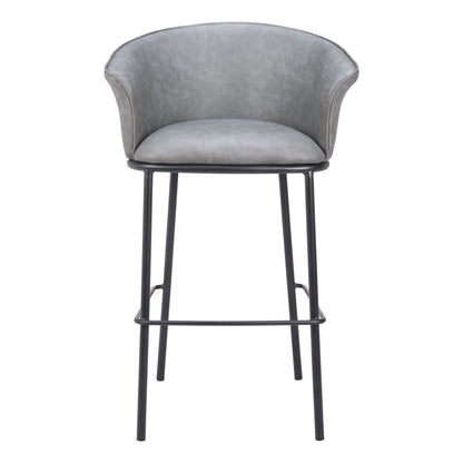 30" Gray And Black Faux Leather And Steel Bar Height Bar Chair
