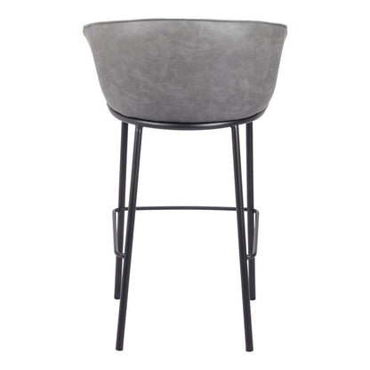30" Gray And Black Faux Leather And Steel Bar Height Bar Chair