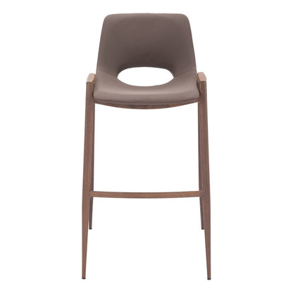 Set of Two 30" Brown Faux Leather And Steel Low Back Bar Height Bar Chairs