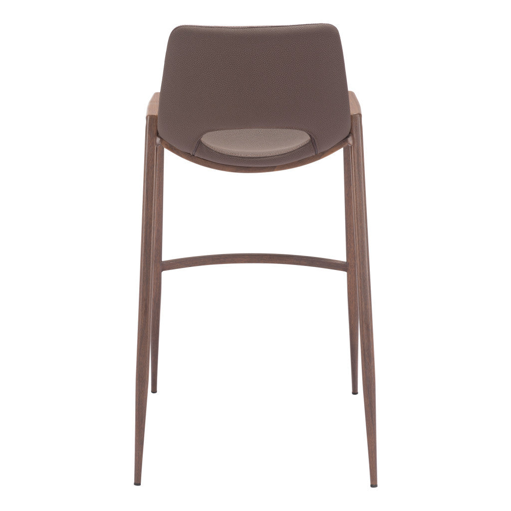 Set of Two 30" Brown Faux Leather And Steel Low Back Bar Height Bar Chairs