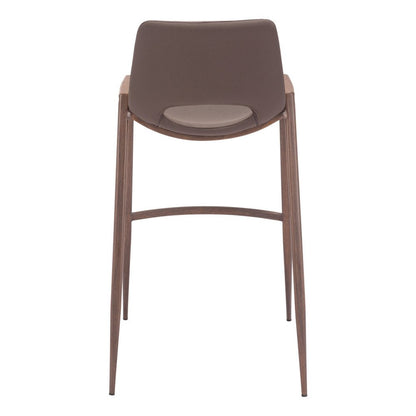 Set of Two 30" Brown Faux Leather And Steel Low Back Bar Height Bar Chairs