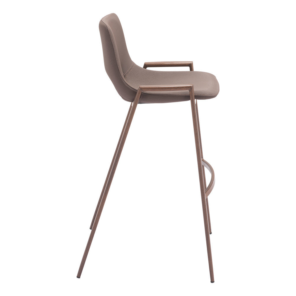 Set of Two 30" Brown Faux Leather And Steel Low Back Bar Height Bar Chairs