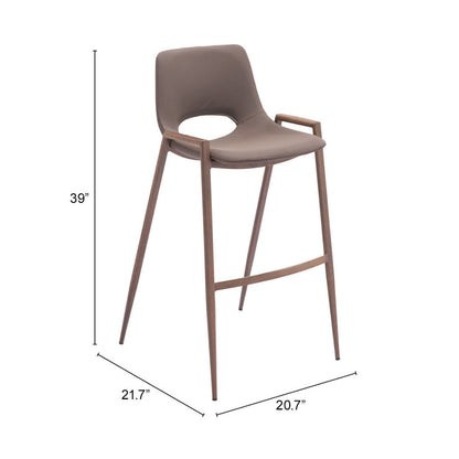 Set of Two 30" Brown Faux Leather And Steel Low Back Bar Height Bar Chairs