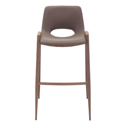 Set of Two 30" Brown Faux Leather And Steel Low Back Bar Height Bar Chairs