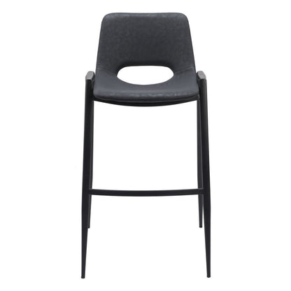 Set of Two 30" Black Faux Leather And Steel Low Back Bar Height Bar Chairs