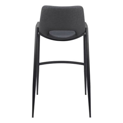 Set of Two 30" Black Faux Leather And Steel Low Back Bar Height Bar Chairs