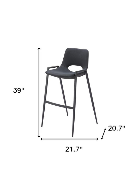 Set of Two 30" Black Faux Leather And Steel Low Back Bar Height Bar Chairs