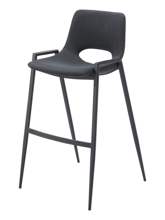 Set of Two 30" Black Faux Leather And Steel Low Back Bar Height Bar Chairs