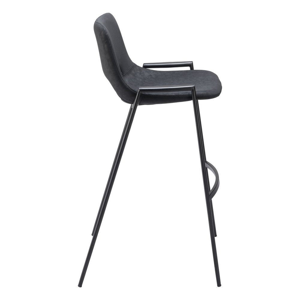 Set of Two 30" Black Faux Leather And Steel Low Back Bar Height Bar Chairs