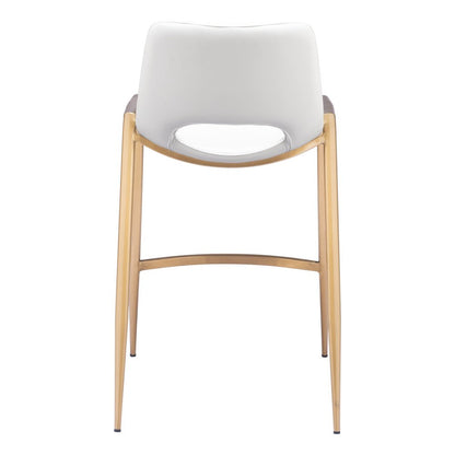 Set of Two 26" White And Gold Faux Leather And Steel Low Back Counter Height Bar Chairs
