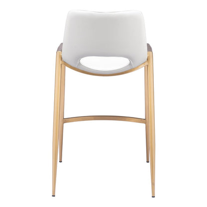 Set of Two 26" White And Gold Faux Leather And Steel Low Back Counter Height Bar Chairs