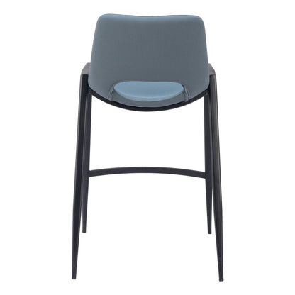 Set of Two 26" Blue And Black Faux Leather And Steel Low Back Counter Height Bar Chairs