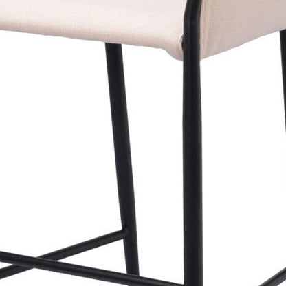30" Beige And Black Fabric And Steel Bar Height Bar Chair