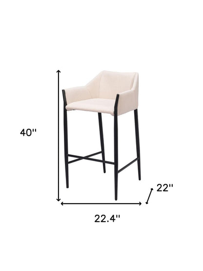 30" Beige And Black Fabric And Steel Bar Height Bar Chair