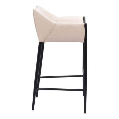 30" Beige And Black Fabric And Steel Bar Height Bar Chair