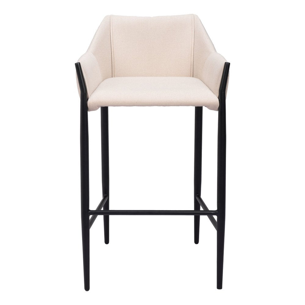 30" Beige And Black Fabric And Steel Bar Height Bar Chair