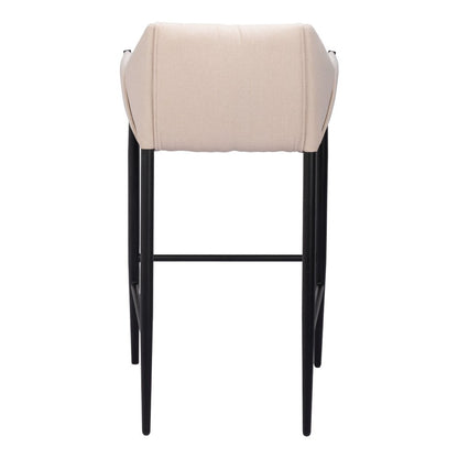 30" Beige And Black Fabric And Steel Bar Height Bar Chair