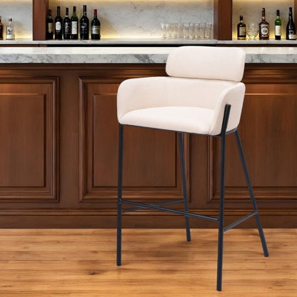 30" Beige And Black Fabric And Steel Bar Height Bar Chair