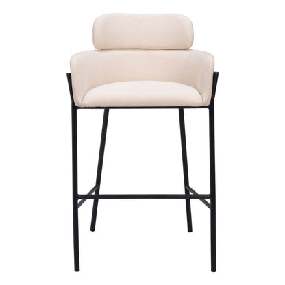 30" Beige And Black Fabric And Steel Bar Height Bar Chair
