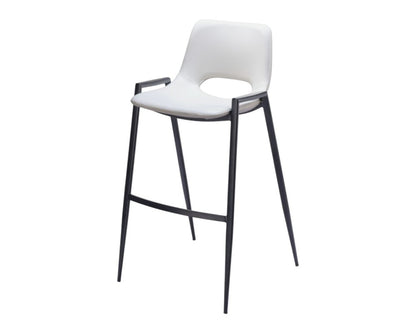 Set of Two 30" White and Black Faux Leather and Steel Low Back Bar Height Bar Chairs