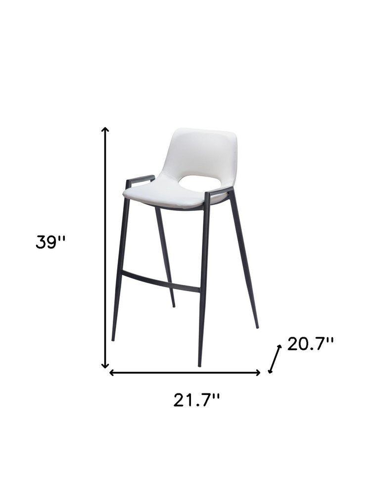 Set of Two 30" White and Black Faux Leather and Steel Low Back Bar Height Bar Chairs