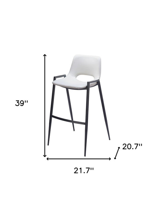 Set of Two 30" White and Black Faux Leather and Steel Low Back Bar Height Bar Chairs