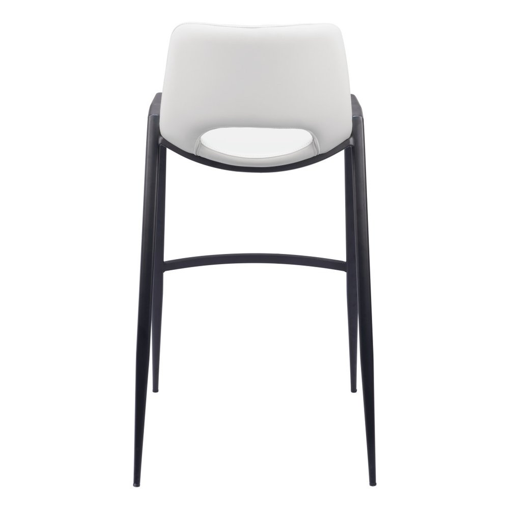 Set of Two 30" White and Black Faux Leather and Steel Low Back Bar Height Bar Chairs