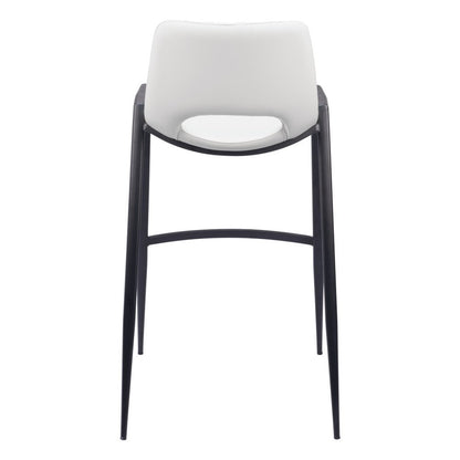 Set of Two 30" White and Black Faux Leather and Steel Low Back Bar Height Bar Chairs