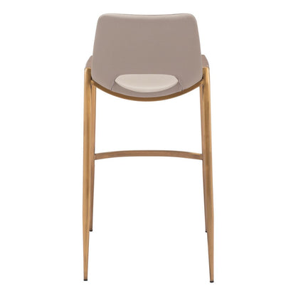 Set of Two 30" Beige And Gold Faux Leather And Steel Low Back Bar Height Bar Chairs