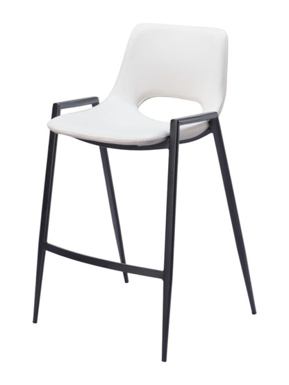 Set of Two 26" White and Black Faux Leather and Steel Low Back Counter Height Bar Chairs